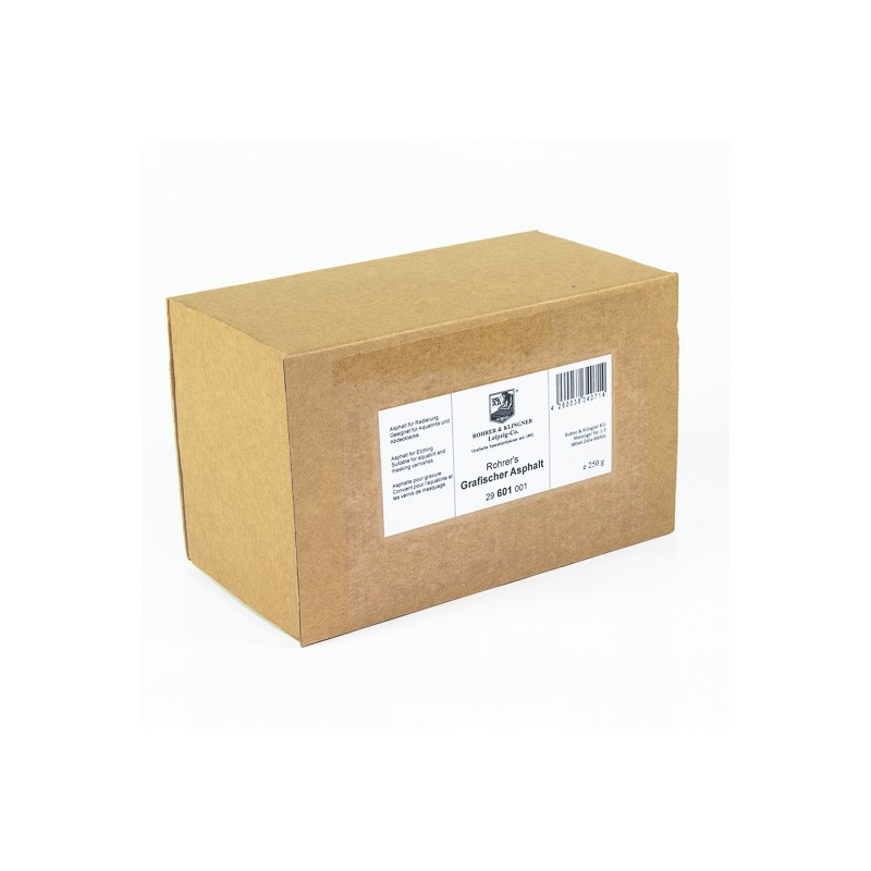 Asphaltum, bitumen powder for aquatint and lithography.
Made by Rohrer & Klingner