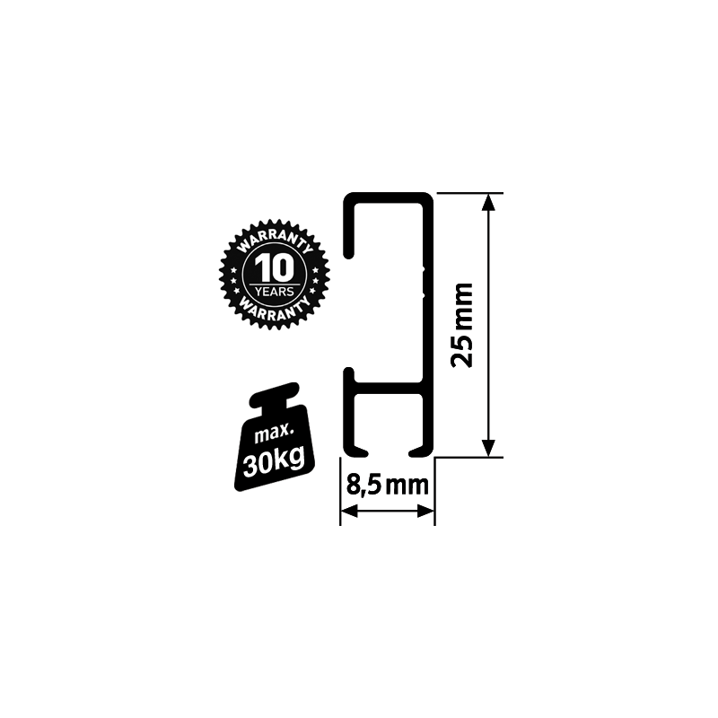 Click-rail blanc 2m, cimaise, système d'accrochage schema