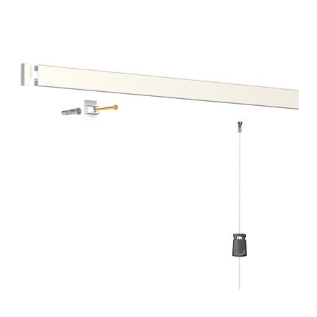 Click-rail blanc 2m, cimaise, système d'accrochage, fil en perlon, accrochage, crochet et fil Click-rail blanc 2m, cimaise, système d'accrochage, fil en perlon, accrochage, crochet et fil
