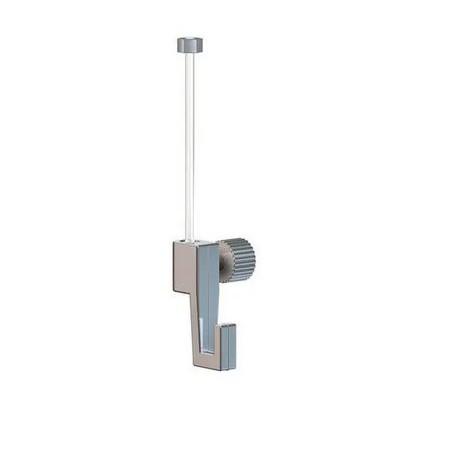 Strong and discreet metal hook for hanging frames up to 4 kg on 2 mm wires or rods. art hanging systems, cimaises Strong and discreet metal hook for hanging frames up to 4 kg on 2 mm wires or rods. art hanging systems, cimaises